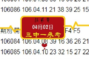 04月02日今彩539LOVE伍貳零心動今彩號3中1準備出航~