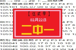 【伍貳零】「今彩539」02月22日 二中一參考!!