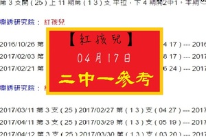 【紅孩兒】「今彩539」04月17日 二中一參考!!