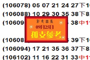 09, 25, 2017彩色斑馬孤支參考一支獨秀,今彩539分享版!!