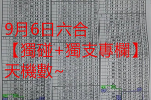 9月6日六合【獨碰+獨支專欄】天機數~