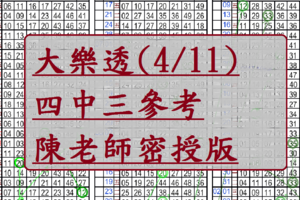 4月11日~大樂透~四中三參考~陳老師教你抓數字~包君滿意~