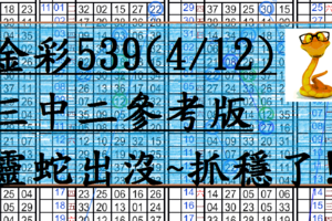 4月12日~金彩539~三中二參考版~靈蛇出沒~抓穩了!!