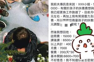 前夫傳簡訊表示希望每月撫養費能減少一半，她列出孩子基本開銷明細，讓網友看完直呼：「不知道現在錢很薄嗎？」