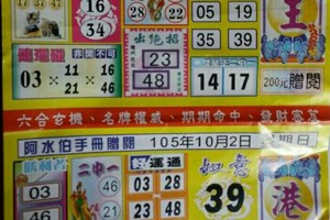 9/29 港 六合.（阿水伯手冊，一定贏，茄萣，財神婆，）。喜歡何數自由配，配出234星，參考，參考。