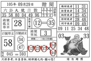 9/29 六合 【財神國報財來，有緣者得】 多張選擇讓你殺豬用。參考。參考。。