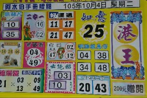 10/4 港 六合.（港王，阿水伯，震興宮，一定贏，金財神）。喜歡何數自由配，配出234星，參考，參考。