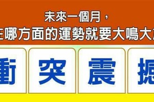 超神測驗~【未來一個月，我在哪方面的運勢就要大鳴大放？】。留言1688一路發。。