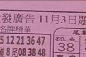 11/3 港六合 【大發廣告，五路財神，阿田師，武聖個案，東濟宮，白小姐，錢員外，溪底，搖錢報，慶安宮，結緣堂，】多張財報讓你參考，參考。