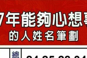 2017年能夠心想事成的人姓名筆劃