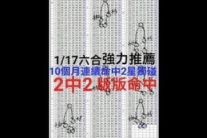 1/17相信嗎2星2中2獨碰連續10個月版版命中不中斷的版路