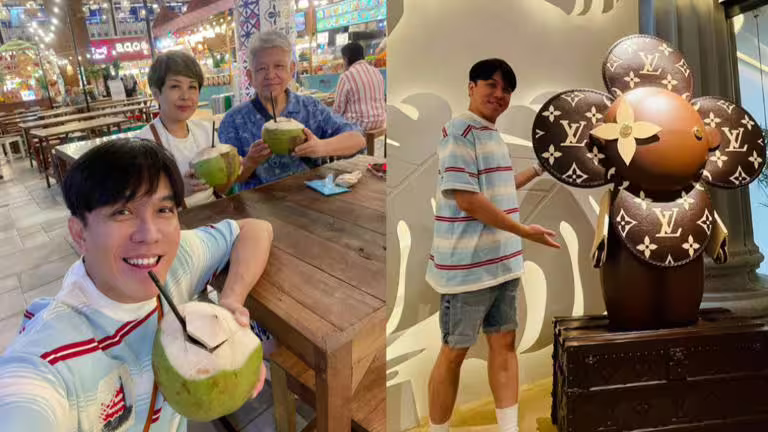 許志豪帶爸媽到泰國旅行，還幸運地朝聖LV咖啡廳。（圖／翻攝自許志豪臉書）