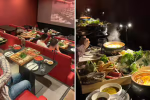 邊看電影邊吃火鍋！爆紅「火鍋電影院」爽吃生蠔鮑魚　關燈後畫面曝光