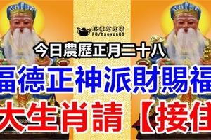 今日正月二十八，福德正神派財賜福。8大生肖請【接住】接了馬上中頭獎！