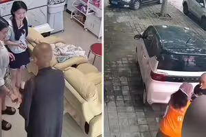 男子叼菸穿僧袍 闖店要錢還襲胸 男子叼菸穿僧袍 闖店要錢還襲胸
