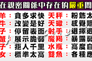 十二星座在親密關係中，存在著什麼樣「嚴重」的問題！