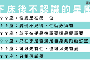 「先有愛才有性ＶＳ性愛可以分離」十二星座真心話，一起來看看那些下床後不認識的都是誰！