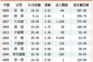 鋼鐵股威風 類股指數創逾6年新高