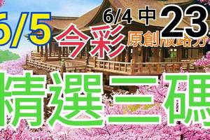 今彩539  6/5 精選三碼 6/4中23 三中一 請點圖看看 !