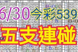 今彩539  6/30 自創版路 五支連碰 供您參考 !