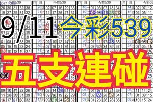 9/11 今彩539 自創版路 9/10中37  五支連碰 供您參考 !