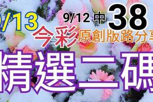 9/13 今彩539 精選二碼 9/12中38 二中一 請點圖看看 !