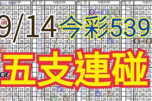 9/14 今彩539 自創版路 9/13中01  五支連碰 供您參考 !