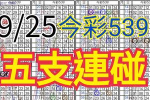 9/25 今彩539 自創版路 五支連碰 供您參考 !