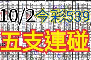 10/2 今彩539 自創版路 五支連碰 供您參考 !