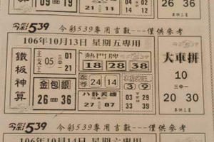 10月13-14日今彩539（大車拼，鐵板神算，熱門牌，八卦天機）參考看看。