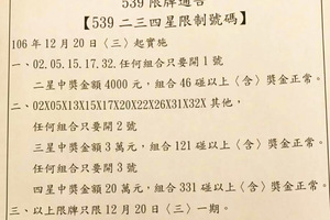 12月20日539（限牌通知，冷熱門號碼）參考看看。