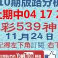 [今彩539神算] 11月24日 上期中04 17 26 獨支 10期版路分析