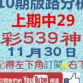 [今彩539神算] 11月30日 上期中29 2支 10期版路分析