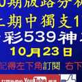 [今彩539神算] 10月23日 上期中獨支17 獨支 10期版路精美分析 熱門牌