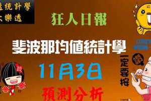 大樂透斐波那均值演算法 狂人日報2017年11月3日精彩預測一定要看