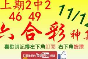 六合彩神算] 11月12日 上期2中2 46 49 2支 單號定位 雙號 拖牌