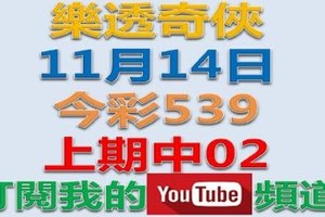 樂透奇俠-11月14日今彩539號碼預測-上期中02