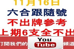 六合跟隨號-上期六支全不出-11月16日六合彩不出牌參考