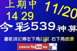 [今彩539神算] 11月20日 上期中14 29 5支 單號定位 雙號 拖牌