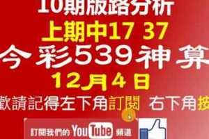 [今彩539神算] 12月4日 上期中17 37 4支 10期版路分析