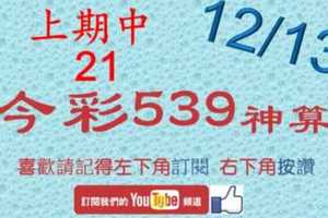 [今彩539神算] 12月13日 上期中21 5支 單號定位 雙號 拖牌