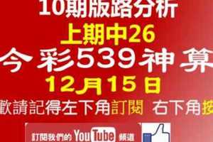 [今彩539神算] 12月15日 上期中26 2支 10期版路分析