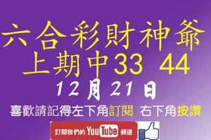 六合彩財神爺 12月21日 上期中33 44 財神帶著超準連拖不斷版路 版路