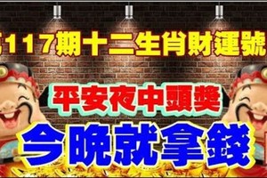 第117期十二生肖財運號碼。平安夜中頭獎！今晚就拿錢！