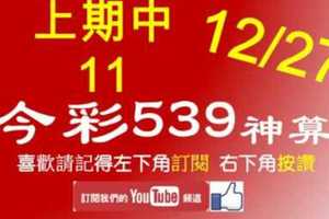 [今彩539神算] 12月27日 上期中11 5支 單號定位 雙號 拖牌