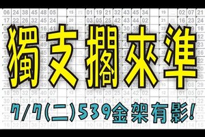 7月7日(二) 獨支擱來準 539獨金架有影！今彩539專業版路 大公開分析號碼版！