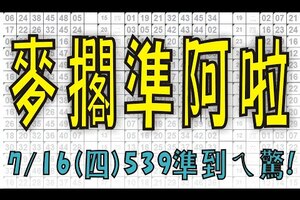 7月16日(四) 麥擱準阿啦 539準到ㄟ驚！上期中20 今彩539專業版路 大公開分析號碼版！