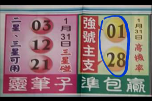 1/31強號主支~全省大轟動，539參考。祝大家發財