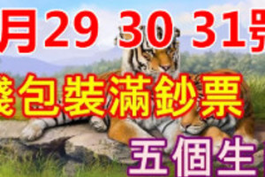 5月29，30，31號，這五個生肖錢包裝滿鈔票，恭喜上榜生肖！