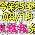 今彩539 2020/08/19 台北鐵報分享 供您參考